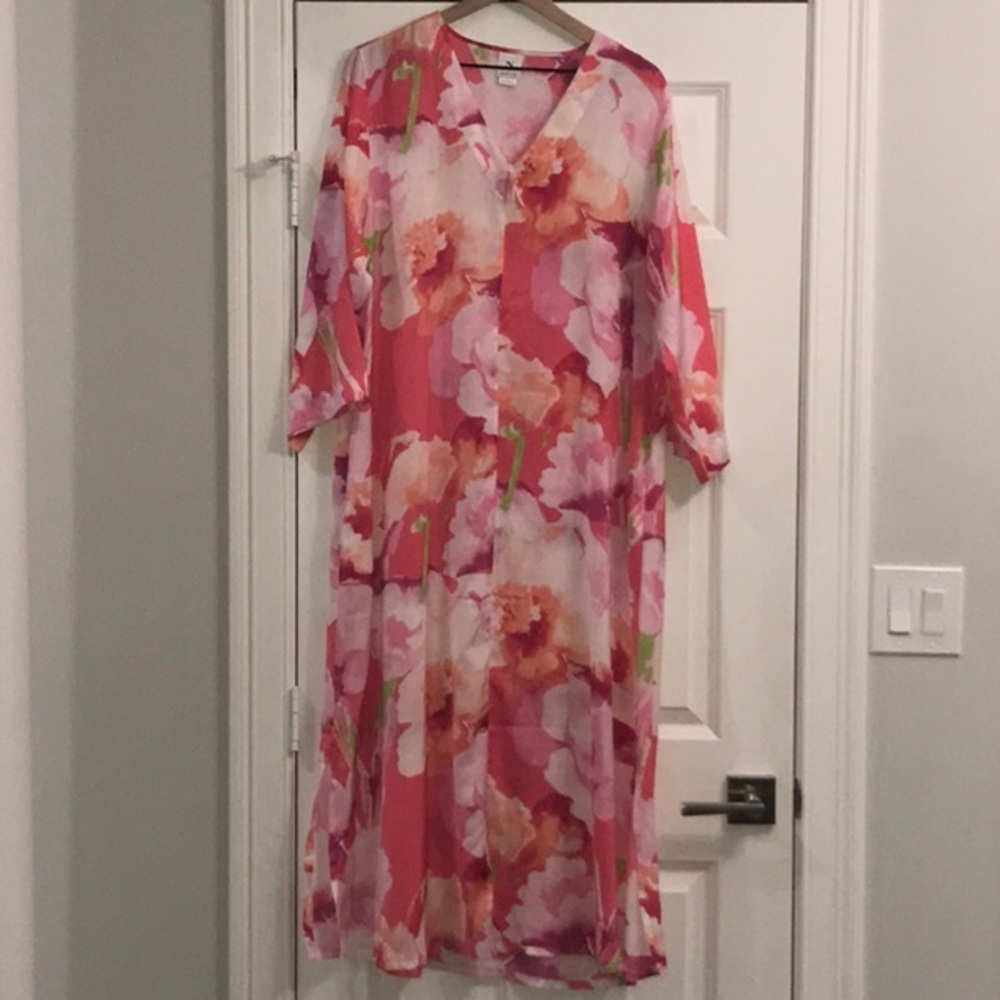NATORI Long Gown Botanical Floral Nightgown Size L Z222-15
